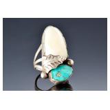 Vintage NAVAJO L PLATERO Silver Turquoise MOP Ring Native American SZ 7.5