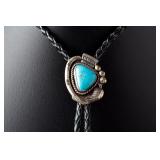 Vintage Navajo Silver & Turquoise Bolo Tie, Unsigned