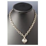 Chunky Sterling Silver Pave Heart Pendant Necklace 17" - 59.9g