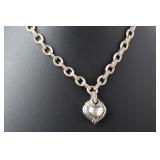 Chunky Sterling Silver Pave Heart Pendant Necklace 17" - 59.9g