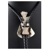 Vintage Native American Turquoise Coral Chip Inlay TeePee Bolo Tie