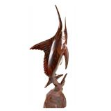 Hand-Carved Ironwood Marlin Sculpture - Dynamic Marine Art Display