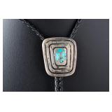 Vintage Native American Style Turquoise Thunderbird Bolo Tie - 37in Length