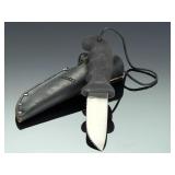 Cutco 5718 Drop Point Hunting Knife w/ Serrated Edge & Leather Sheath, USA