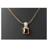 Lorenzo 18k Gold & Sterling Silver Pendant Necklace w/ Red Stone, 18in