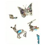 Vintage Southwest Sterling Mexico Brooches Pins Tie Tacks Lot of 7, 36.54g