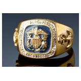 US Navy Gold Plated Military Ring Valor & Glory Sz 13 - Eagle & Anchor