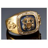 US Navy Gold Plated Military Ring Valor & Glory Sz 13 - Eagle & Anchor