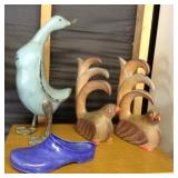 Ceramic Clog, Blue Duck, Wooden Birds