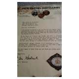 Letter from Jack Daniels Distillery
