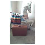 Carousel Horse, Serape Blanket, Vintage Leather Suitcase