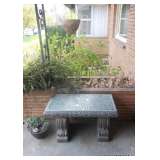 Concrete Bench and Pottery