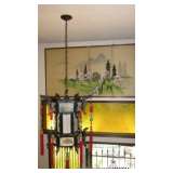 Chinese Lantern Style Light. Chinese Screen in  background