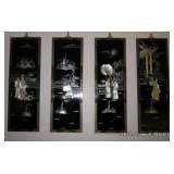 Chinese Wall Plaques - Black Lacquer with MOP. (Representing the 4 seeasons)