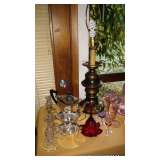 Candle Holders, Silverplate Teapot, Creamer and Sugar set, Ethan Allen Candle Stick Lamp