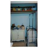 French Provincial Double Door Chest, Hamper, Cart, Tins, and Christmas mugs.