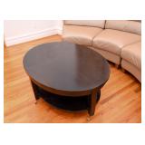Oval 2-Tiered Ebony Coffee Table w/ Casters