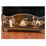 Chinese Inlaid Black Lacquer Shoe Stand (Stone Relief)