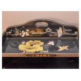 Chinese Inlaid Black Lacquer Shoe Stand (Stone Relief)