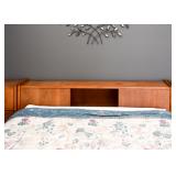 Mid Century Modern Teak Bed Bookcase Headboard & Matching Nightstands