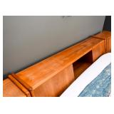 Mid Century Modern Teak Bed Bookcase Headboard & Matching Nightstands