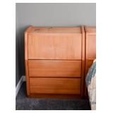 Mid Century Modern Teak Bed Bookcase Headboard & Matching Nightstands