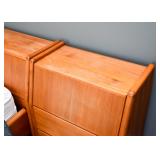 Mid Century Modern Teak Bed Bookcase Headboard & Matching Nightstands
