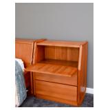 Mid Century Modern Teak Bed Bookcase Headboard & Matching Nightstands