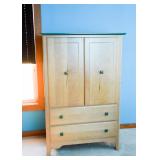 BUY IT NOW!  Lot #110, Light Wood Tone Wardrobe / Chest with Green Painted Knobs & Top, $150