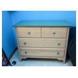 BUY IT NOW!  Lot #111, Light Wood Tone 4-Drawer Chest with Green Painted Knobs & Top, $200
