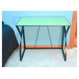 BUY IT NOW!  Lot #112, Metal & Green Tempered Glass Desk, $150