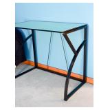 BUY IT NOW!  Lot #112, Metal & Green Tempered Glass Desk, $150