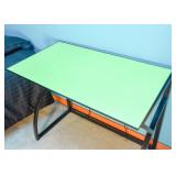 BUY IT NOW!  Lot #112, Metal & Green Tempered Glass Desk, $150