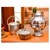 Aluminum Ice Bucket, Casserole, & Chrome Coffee Server