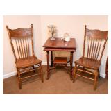 Antique Spindle Chairs (Pair), Parlor Table