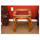 BUY IT NOW!  Lot #114, Bamboo Side Table with Glass Top, $30