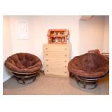 Papasan Chairs with Brown Cushions (2), Vintage Chest of Drawers