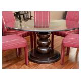 Round Wood Pedestal Dining Table with Glass Top