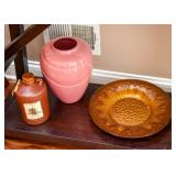 Pottery Vase & Bottle, Art Glass Plate