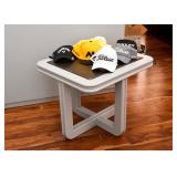 Contemporary Gray Side Table with Black Inset, Baseball Hats