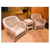 White Wicker Chairs & Side Table