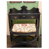 Black Lacquer Chinoiserie Writing Desk with Stool