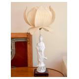 Figural Blanc de Chine Guanyin / Kwan Yin Table Lamp with Lotus Shade