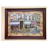 Framed French Painting, Sidewalk Scene, Signed by Artist Mark St. John