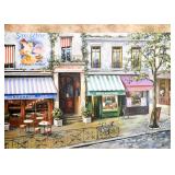 Framed French Painting, Sidewalk Scene, Signed by Artist Mark St. John
