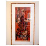 Framed Abstract Woodblock Print, Signed by Artist John Talleur