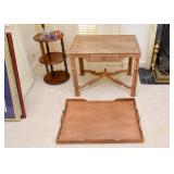 Vintage Wood Tea / Tray Table with Drawer & Removable Top
