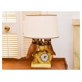 Vintage Figural Owl Table Lamp with Clock Inset