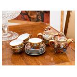 Vintage Japanese Satsuma Moriage Shimazu Crest, Dragon Ware, Immortals Tea Set