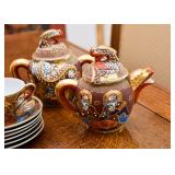 Vintage Japanese Satsuma Moriage Shimazu Crest, Dragon Ware, Immortals Tea Set